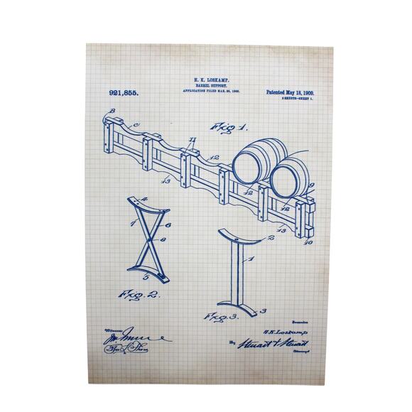 6 BAR Patent Prints 5x7" Wine Beer Keg FREE SHIPPING Antiqued Grid BlueInk Craft - Picture 7 of 11